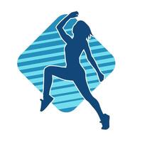 silhuett av smal kvinna håller på med träning. silhuett av en sportig kvinna håller på med Gym träna utgör. vektor