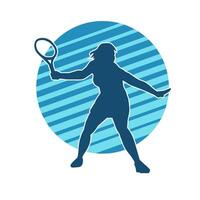 Silhouette von ein weiblich Tennis Spieler im Aktion Pose. Silhouette von ein Frau spielen Tennis Sport mit Schläger. vektor