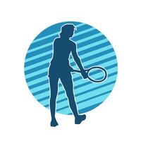 Silhouette von ein weiblich Tennis Spieler im Aktion Pose. Silhouette von ein Frau spielen Tennis Sport mit Schläger. vektor