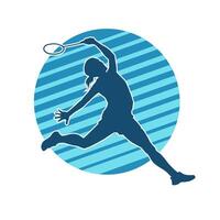 Silhouette von ein schlank weiblich Athlet tun Badminton Sport. Silhouette von ein Frau Badminton Sport Spieler im Aktion Pose. vektor