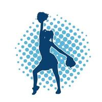 Silhouette von ein weiblich Cheerleader Tragen Bommel während Tanzen vektor