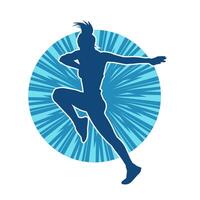 silhuett av smal kvinna håller på med träning. silhuett av en sportig kvinna håller på med Gym träna utgör. vektor