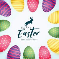 Lycklig påsk firande kort med realistisk färgrik ägg vektor