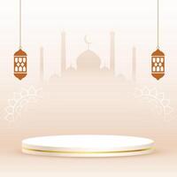 eid Mubarak kulturell Hintergrund mit 3d Podium und Moschee vektor