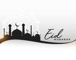 Arabisch Stil eid Mubarak Gruß Karte mit schön Moschee Silhouette vektor