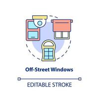 Off-Street-Fenster-Konzept-Symbol. Sicherheitssystem abstrakte Idee dünne Linie Abbildung. Platzieren Sie Kameras über den Fenstern. Prävention brechen. Vektor isolierte Umriss-Farbzeichnung. bearbeitbarer Strich