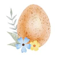 Orange Ostern Ei, Blumen und Blätter. Oster Konzept mit Ostern Eier mit Pastell- Farben. isoliert Aquarell Illustration. Vorlage zum Ostern Karten, Abdeckungen, Plakate und Einladungen. vektor