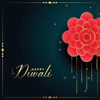 skön Lycklig diwali gyllene kort med blomma dekoration vektor