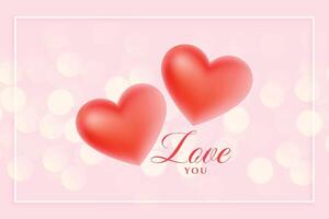 skön 3d kärlek hjärtan på rosa bokeh bakgrund vektor