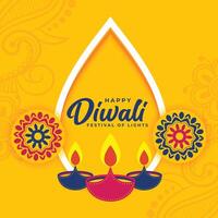 dekorativ eben Gelb Diwali Festival wünscht sich Karte vektor