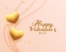 valentines dag firande kort med gyllene hjärtan och konfetti vektor