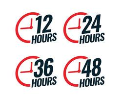 olika tid klistermärken med tid 12, 24, 36 och 48 timmar vektor
