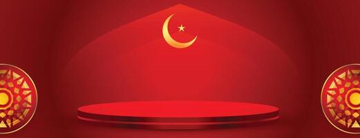 3d Stil Produkt Anzeige Plattform rot Banner mit islamisch Kunstwerk vektor