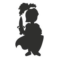 schwarze Silhouette. tapferer Ritter. Vektor-Illustration isoliert auf weißem Hintergrund. Gestaltungselement. Vorlage für Ihr Design, Bücher, Aufkleber, Poster, Karten, Kinderkleidung. vektor