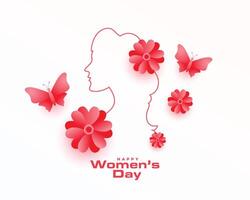 Lycklig kvinnors dag dekorativ kort med härlig blomma och fjäril vektor