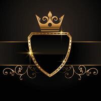 årgång kunglig gyllene krona skydda tömma symbol i kung stil vektor