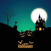 glücklich Halloween Banner mit Schloss und Kürbisse vektor