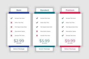 Netz modern Preisgestaltung Vergleich Tabelle Vorlage vektor