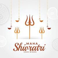 maha shivratri hälsning med mahadev trishul och hängande diya vektor