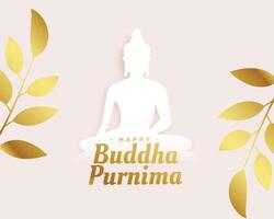 Papier Schnitt Stil Buddha Purnima Veranstaltung Hintergrund mit golden Blätter Design vektor