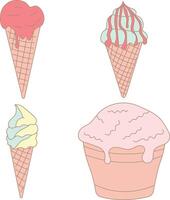 Eis Sahne lecker Symbole. mit bunt Design. Vektor Illustration Satz.