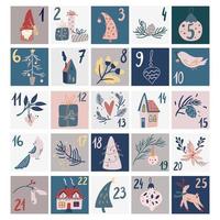 jul adventskalender. julaffisch i skandinavisk stil. vektor handritade element. söt vinterillustration för kort, affisch, barnrumsinredning, barnkammarekonst.