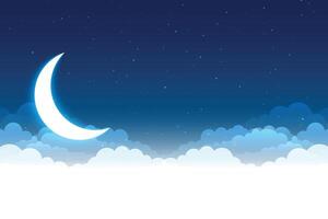 natt himmel scen med moln måne och stjärnor vektor