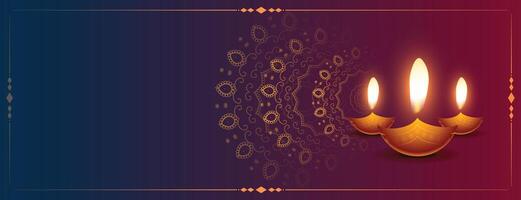 dekorativ glücklich Diwali glühend Diya Banner Design vektor