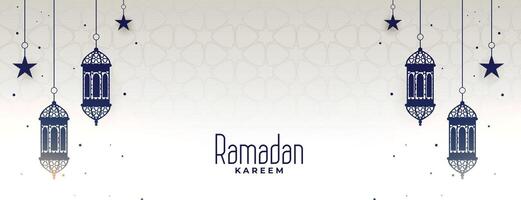 Ramadan kareem Banner mit hängend Lampe und Sterne vektor