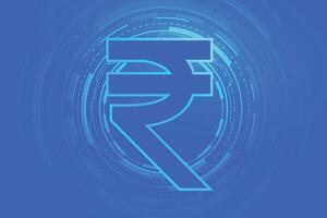 indisch Digital Rupie Symbol auf Blau Hintergrund vektor