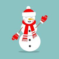 glad snögubbe i mössa, vantar och halsduk. symbol för julhelgen, platt vektorillustration. vektor