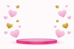 3d Podium Plattform zum Valentinstag Tag Karte mit Liebe Herzen vektor