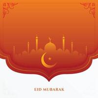 platt eid mubarak religiös bakgrund med moské och måne vektor