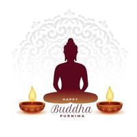 traditionell Gautama Buddha Purnima Hintergrund mit glühend Diya vektor