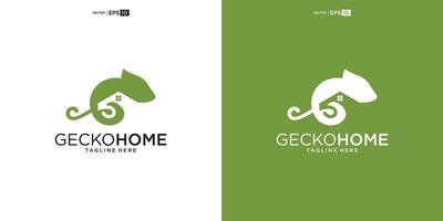 kreativ gecko och hus logotyp vektor begrepp element