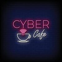 neon tecken cyber Kafé med tegel vägg bakgrund vektor