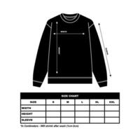 Sweatshirt Größe Diagramm, Besatzung Nacken, lange Ärmel Größe Diagramm, Sweatshirt vektor