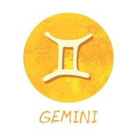 hand dragen gemini zodiaken tecken i gyllene runda ram astrologi klotter ClipArt element för design vektor