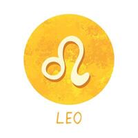 hand dragen leo zodiaken tecken i gyllene runda ram astrologi klotter ClipArt element för design vektor