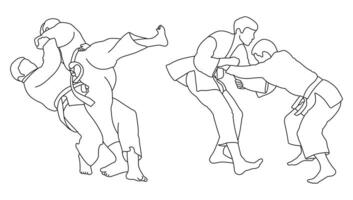 Linie skizzieren von sportlich Judoka Kämpfer. Jude, Judoka, Athlet, Duell, Streit, Judo, isoliert Vektor