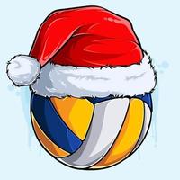 lustiger Weihnachtsvolleyballball mit Weihnachtsmann-Hut, Weihnachtsfeiertagssportball vektor