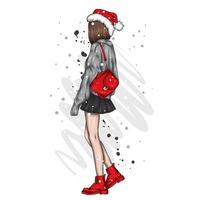 söt flicka i julkläder. mode och stil, kläder och accessoarer. vektor