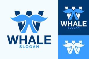 Brief w Meer Wal Blau Schwanz Vektor Logo Design