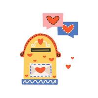 uppsättning av element för st. hjärtans dag, brevlåda med kuvert och hjärta, dialog ikoner med hjärta, rosa och blå. symbol av kärlek, romantik. vektor
