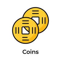 uralt Chinesisch alt Gold Münzen Vektor Design zum Ihre Webseiten, Handy, Mobiltelefon Apps und Präsentation