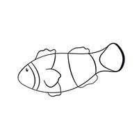 Clown Fisch Symbol im Linie Kunst Stil. gestalten von unterseeisch Fisch zum Logo Design, Speisekarte, Restaurant, Meeresfrüchte speichern. Vektor Illustration isoliert auf ein Weiß Hintergrund.