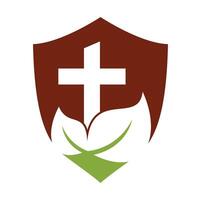 Baum religiöses Kreuz Symbol Symbol Vektordesign. Kreuzbaum-Logo-Design. Logo der Baumkirche. vektor