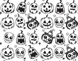 nahtlos Muster zum Halloween im Jahrgang Stil, skizzieren. süß unheimlich Hexen, Zombies und Kürbisse, Gravur vektor