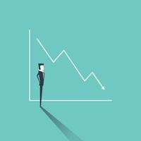 Geschäftsmann, der ein Diagramm mit Umsatz- oder Gewinnrückgang betrachtet. negativer Trend, Symbol des Scheiterns, Konkurs. vektor