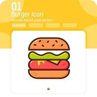 Burger-Premiun-Symbol mit gefüllter Linienart isoliert auf weißem Hintergrund. Vektorillustrationszeichen-Symbol-Icon-Design für Webdesign, mobile Apps, ui, ux, Grafikdesign, Website, Essen und alle Projekte vektor